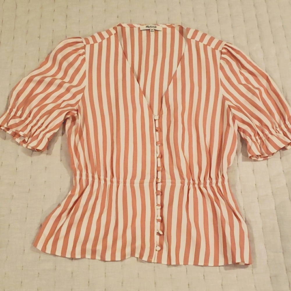 Madewell pink and white stripe top